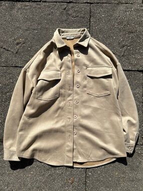 Ardene Light Beige Suede Button Up Shacket Shirt Jacket S/P